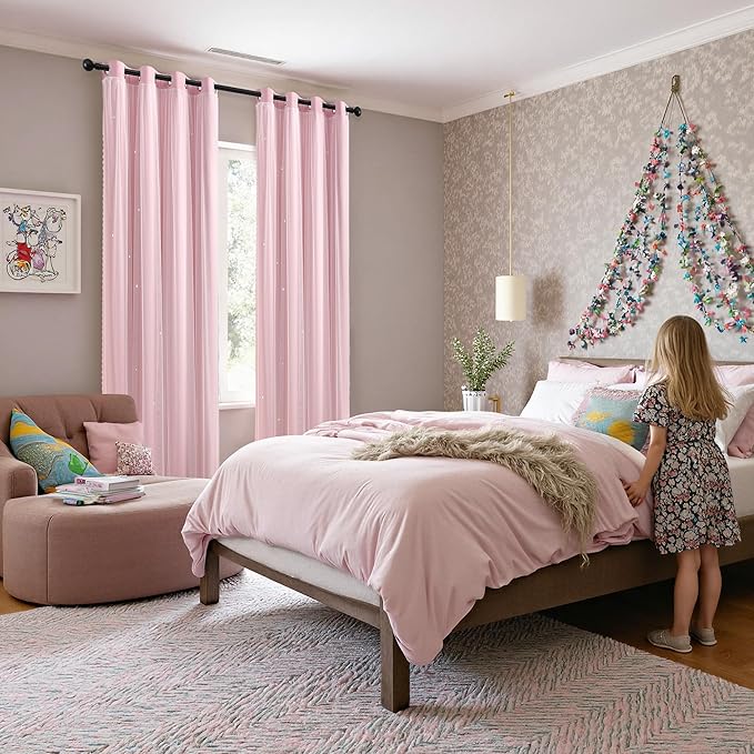 XiDi Pink Curtains for Bedroom, Girls Room Blackout Curtains, Kids Room Darkening Curtains, Light Pink Decor, 1 Panel Light Pink/52/63/1