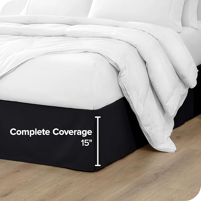 Bare Home California King Bed Skirt - 15-Inch Tailored Drop Easy Fit - Bed Skirt for Cal King Beds - Center & Corner Pleats (Cal King, Black)