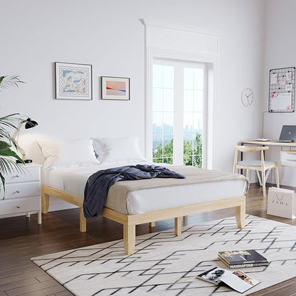 Giantex 14 Inch Queen Wood Platform Bed Frame, Minimalist Mattress Foundation with Solid Rubber Wood, Heavy Duty Slat Support, Without Headboard, Easy Assembly, No Box Spring Needed, Natural