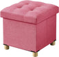 BRIAN & DANY Ottoman with Storage, Small Storage Ottoman for Dorm, Linen Folding Ottoman Foot Stool with Legs for Living Room and Bedroom, 15"x15"x15" - Hot Pink