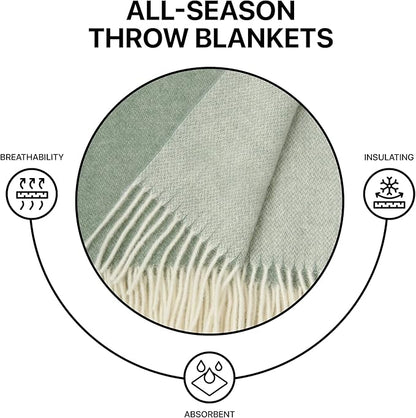 | Wool Blanket/Throw | 100% New Zealand Wool | Perfect for Home and Outdoors | Virgin Wool Throw with Fringes 55"x79"(140 x 200 cm)