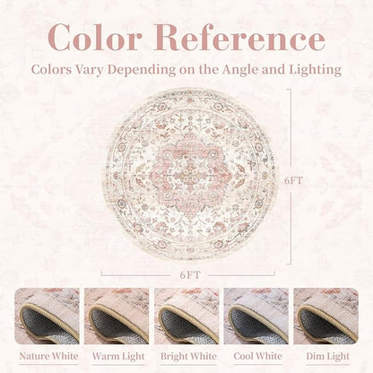PADOOR 6FT Round Rug,Rugs for Living Room,Soft Pink Circle Rug,Machine Washable Rugs for Bedroom,Non Slip Carpet,Rug for Dining Room Living Room Bedside Office