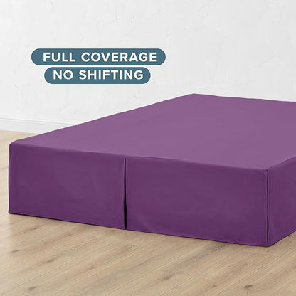 Bare Home Queen Bed Skirt - 15-Inch Tailored Drop Easy Fit - Bed Skirt for Beds - Center & Corner Pleats (Queen, Plum)