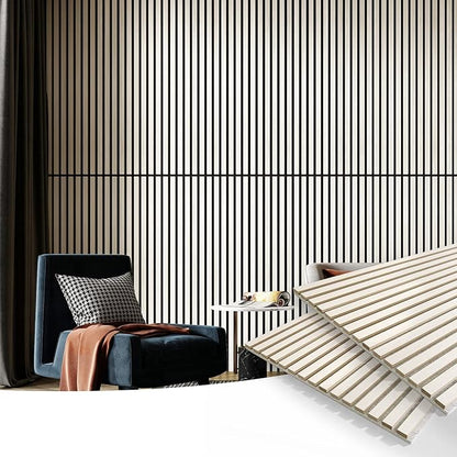 Art3d 2 Wood Slat Acoustic Panels for Wall and Ceiling - 3D Fluted Sound Absorbing Panel with Wood Finish - White Elm