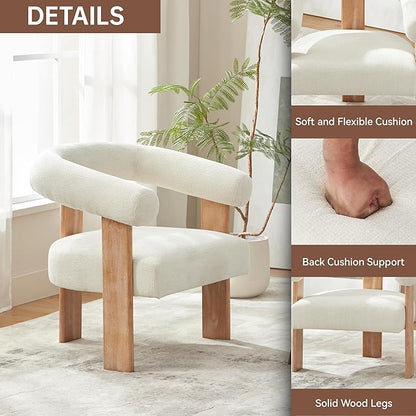 VKNOW Accent Chair Living Room Chair, Modern Upholstered Arm Chair with Solid Wood Legs, Comfy Barrel Accent Chair for Living Room, Bedroom, Cream