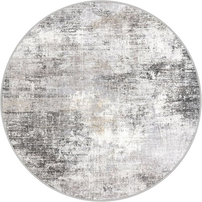 IOHOUZE Round Area Rug 3 Ft Circle Entryway Rugs Round Washable Door Mat Indoor Entrance, Non Slip Circle Front Door Rug, Printed Abstract Faux Wool Floor Carpet for Foyer Porch Sink, Grey Beige