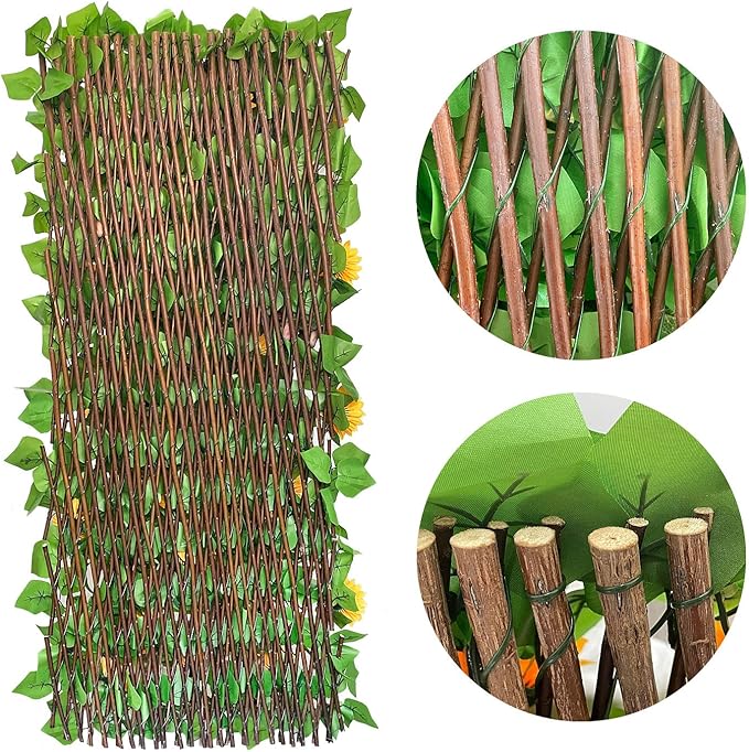 Sumery Expandable Fence Privacy Screen for Balcony Patio Outdoor,Decorative Faux Ivy Fencing Panel,Artificial Hedges (Single Sided Leaves) (1, Sunflowers)