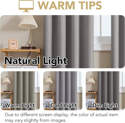 H.VERSAILTEX Linen Curtains 100% Blackout Curtains for Bedroom 84 inch Long Full Light Blocking Nature Linen Blended Window Curtains for Living Room Nickel Grommet (2 Panels, Heathered Dove)
