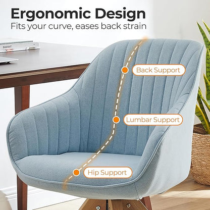Zouron Mid Century Modern Accent Chair with Wooden Legs, Upholstered Swivel Chair No Wheels, Side Accent Armchair Vanity Chair for Small Space Home Office Living Room Bedroom, Light Blue