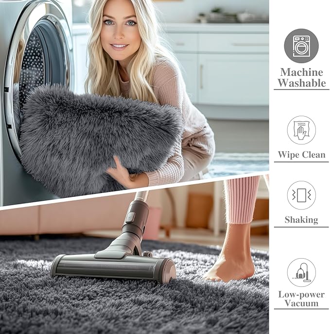 OLANLY 6x9 Machine Washable Large Area Rugs for Living Room, Bedroom, Soft Fluffy Shaggy Bedside Rug, Indoor Floor Carpet for Kids Girls and Boys, Dorms, Nursery, Home Decor Aesthetic, Grey