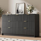 Black 7 Drawer Dresser for Bedroom, 55.9" Wide Modern Fluted Dresser with Gold Metal Handles, Wide Chest of Drawers for Bedroom, Living Room, Entryway, Hallway