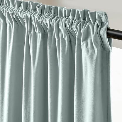 Lazzzy Velvet Blackout Curtains Thermal Insulated Room Window Drapes Super Soft Luxury Curtains for Living Room Bedroom Rod Pocket 2 Panels, Misty Blue, 52" W x 102" L