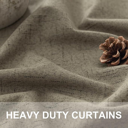 Taupe Blackout Curtains 90 Inches Long Thick Linen Patio Curtain for Sliding Glass Doors Neutral Cottagecore Home Decor Living Room Darkening Energy Saving Drape Window Coverings 52x90 Length 2 Panels
