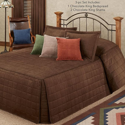 Touch of Class Camden Luxury Bedding | Neutral Chocolate Brown Color | Grande Fitted Bedspread | Faux Suede Box Quilted Design | Designed 3 Piece Set Includes King Bedspread and 2 King Shams