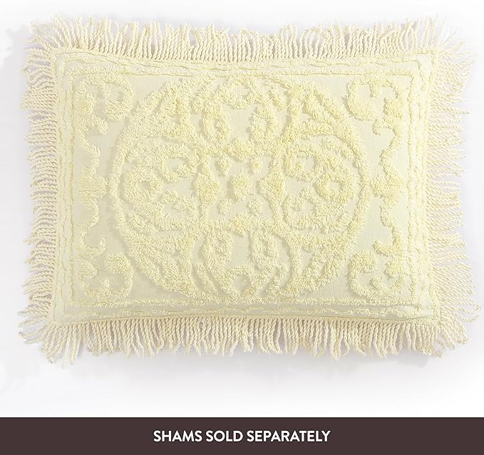 Beatrice Home Fashions Medallion Chenille Bedspread, Twin, Yellow