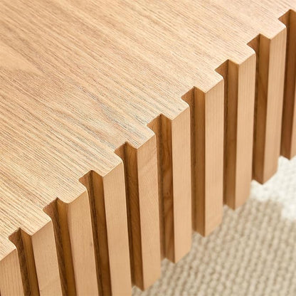 LKTART Square Coffee Table for Living Room, Accent Fluted Coffee Table with Storage, Modern Solid Wood Veneered Large Center Tea Table for Small Space Apartment (35.4''D×16''H-Natural)