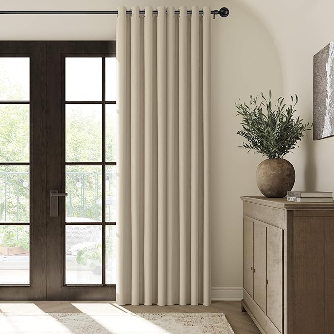 ChrisDowa 100% Blackout Linen Curtains, 2 Panels Set Thermal Insulated Room Darkening Curtains for Living Room, Privacy Grommet Window Drapes for Bedroom (Greyish Beige, 52 x 108 Inch)