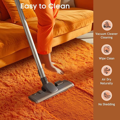 Ophanie Orange Fall Rugs for Bedroom Living Room, Fluffy Fuzzy Furry Carpet, Plush Soft Shaggy Bedside Indoor Floor 4x6 Area Rug for Kids Girls Boys Baby Teen Dorm Nursery Home Decor Aesthetic