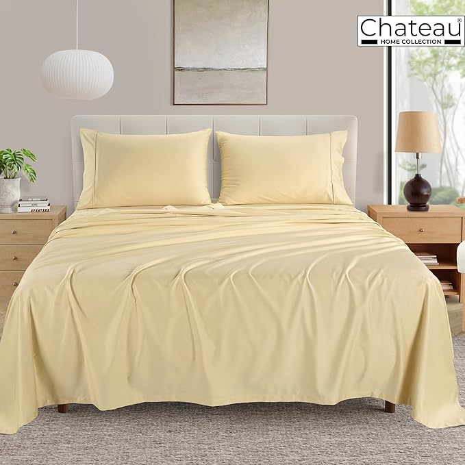 Queen Sheet Set - 400Tc Egyptian Cotton Bedding Sheets & Pillowcases - Soft, Durable And Luxurious 4Pc Sateen Weave Ivory Bed Sheets For Queen Size Bed, No Pill & Shrink Thick Machine Washable