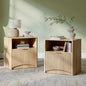 Evermagin Fluted Nightstand Set of 2, Natural Oak Bedside Table with Drawer and Storage, Wood End Table Mid Century Modern, Large Night Stand for Bedroom