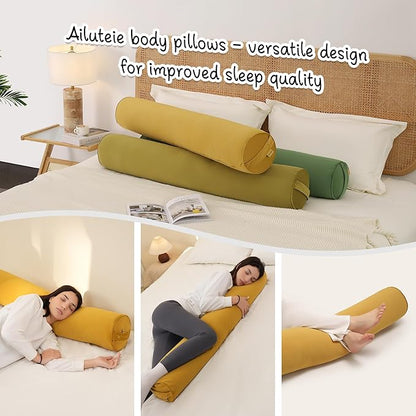 Bolster Pillow for Bed – Long Round Body Pillow for Adults, Cuddle Pillow for Sleeping, Full-Length Support,39.37 x 7.87 Inches,Honey Yellow