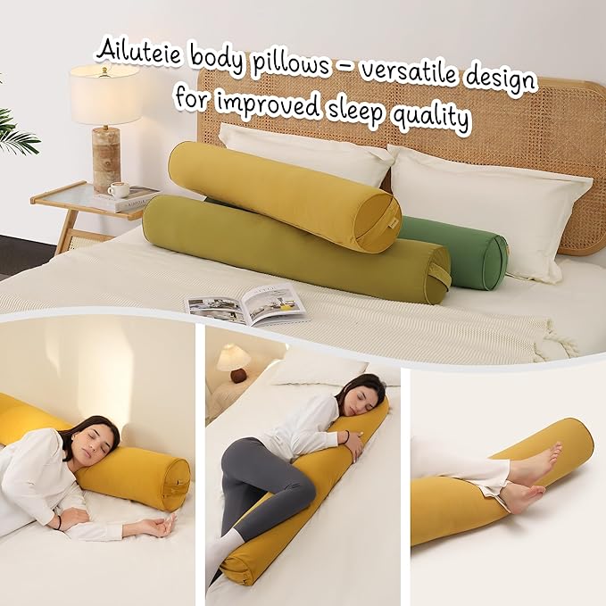 Bolster Pillow for Bed – Long Round Body Pillow for Adults, Cuddle Pillow for Sleeping, Full-Length Support,47.24 x 7.87 Inches,Honey Yellow