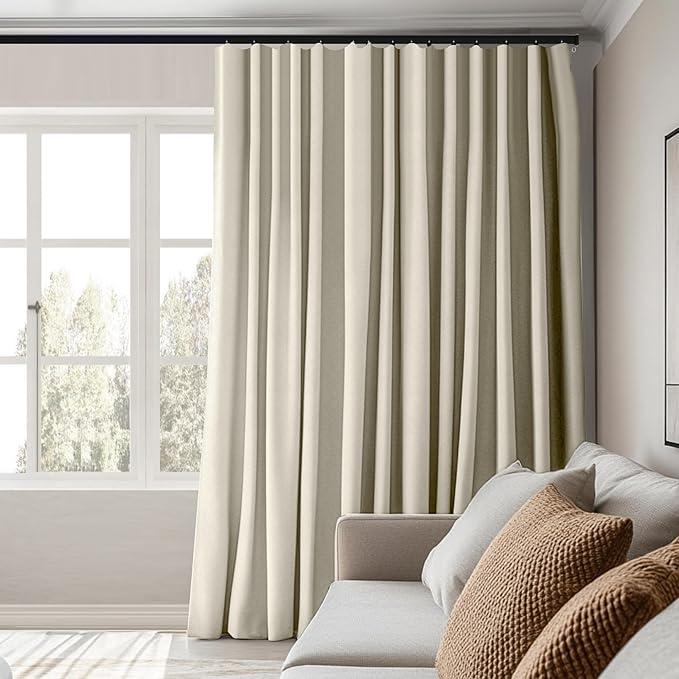Room Divider Curtains Total Blackout Privacy Curtain Panel Room Thermal Insulated Noise Reduction Curtains for Bedroom Window Living Room Ceiling Track Curtain W 15 ft × H 7 ft Beige