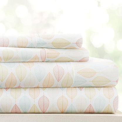 Linen Market Patterned Microfiber Queen Sheet Set 4 Piece – Oeko-TEX Certified Ultra Soft & Wrinkle-Free - 16" Deep Pocket Sheets - Easy Care Queen Size - Fall Foliage Yellow