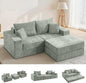 Boneless Sectional Loveseat Couch with Ottoman, Convertible Modular Floor Sleeper Sofa Bed, Comfy Foldable Compression Love Seat Sofa for Living Room, No Assembly, Green