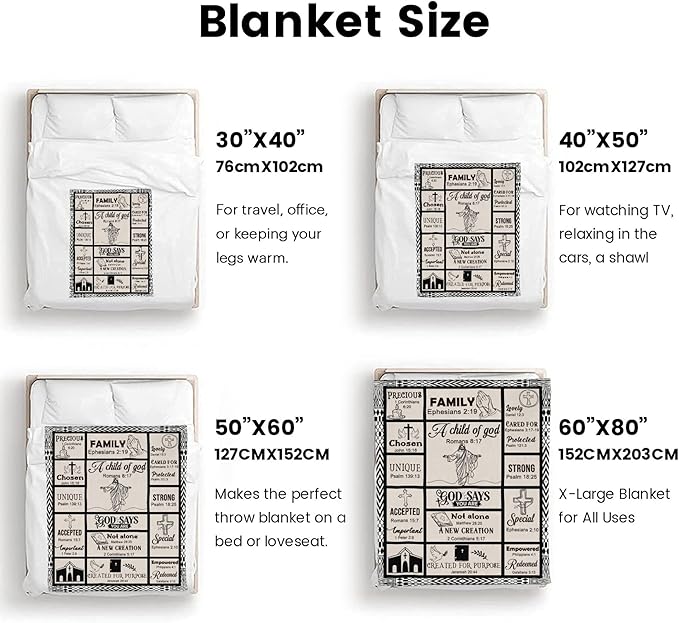 Bible Verse Christian Gift Blanket 50"x60", Inspirational Faith Throw for Believers, I Am a Child of God Blanket,Baptism Spiritual Gifts for Catholic Men Women