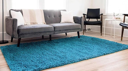 Unique Loom Solid Shag Collection Area Rug (7' 1" x 10' Rectangle, Turquoise)