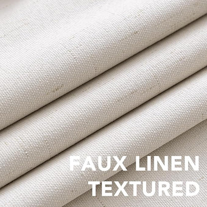 H.VERSAILTEX Linen Curtains 100% Blackout Curtains for Bedroom 90 inch Long Full Light Blocking Nature Linen Blended Window Curtains for Living Room Nickel Grommet (2 Panels, Ivory)