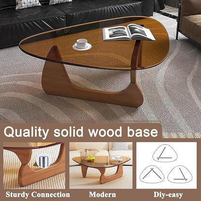 Modern Glass Coffee Table for Living Room, Mid Century Coffee Table, Small Coffee Tables, Suitable for Bedroom Living Room Reception Office Tables (Walnut/Brown, Medium 35.8 * 25.5 * 16in)