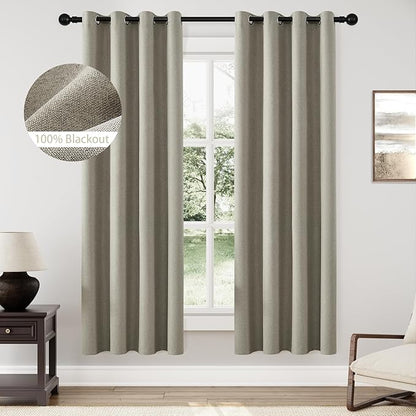 ChrisDowa 100% Blackout Sand Solid Curtains 72 Inches Long 2 Panels for Bedroom Living Room,Farmhouse Room Darkening Thermal Insulated Soundproof Grommet Top Window Treatment Drapes,52x72