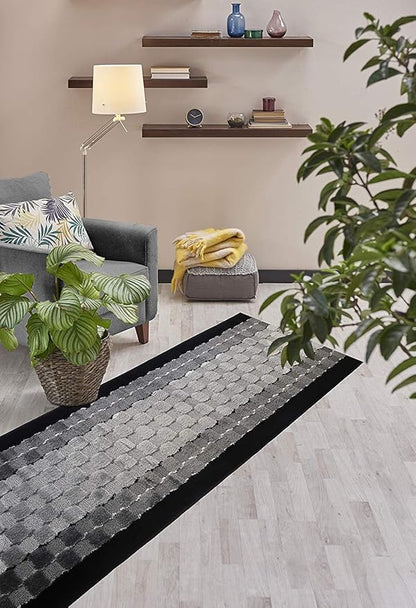 Custom Length Hallway Runner Rug,Slip Resistant,Checkered Black, 26 Inch X 20 feet, Sold and Priced Per Foot