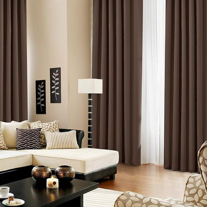Deconovo Back Tab and Rod Pocket Blackout Curtains, Thermal Insulated Window Curtain Set - Blackout Panels for Bedroom, 52x63 Inch, Brown, 2 Panels