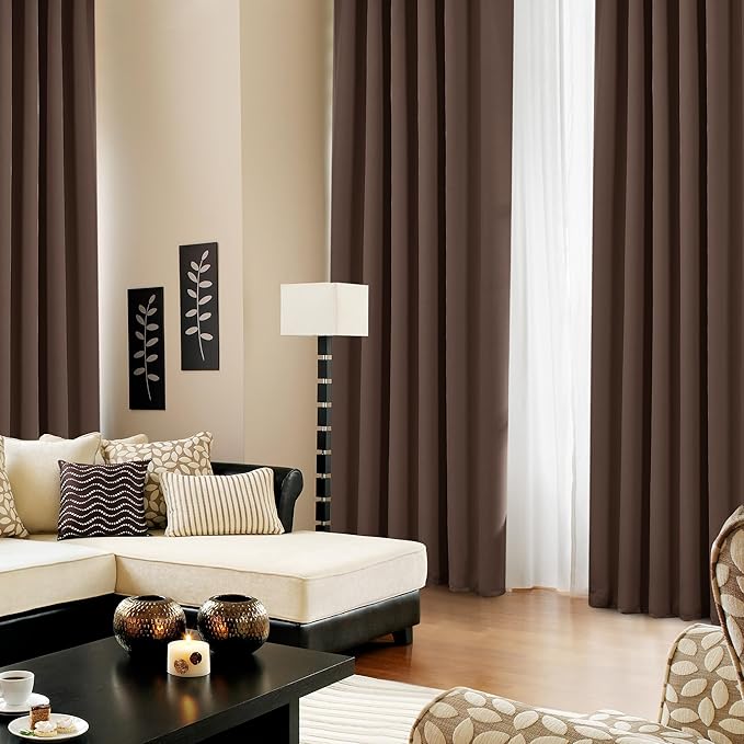 Deconovo Blackout Curtains, Thermal Insulated, W52 x L95 2 Panels, Back Tab, Machine Washable, Room-Darkening Drapes for Bedroom/Living Room Brown