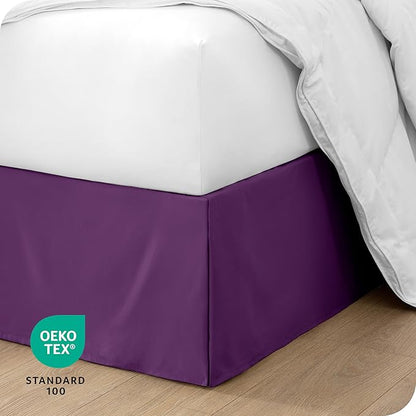 Bare Home Queen Bed Skirt - 15-Inch Tailored Drop Easy Fit - Bed Skirt for Beds - Center & Corner Pleats (Queen, Plum)
