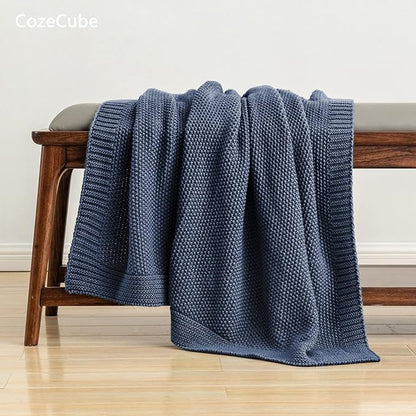 CozeCube Blue Throw Blanket for Couch, Soft Cozy Cable Knit Throw for Bed Sofa Living Room, Lightweight Warm Decorative Farmhouse Christmas Blanket, 50"x60", Dusty Blue