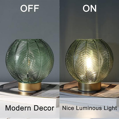 Battery Powered Lamp with Timer, Cordless Battery Operated Table Lamp with LED Bulb, Decorative Small Lamp Glass for Nightstand Bedside Bedroom Living Room-Green