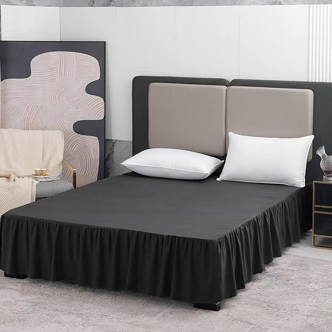 TSUTOMI Black Bed Skirt Twin Size Ruffled Bed Skirt with Split Corners, Twin Bed Skirt 16 Inch Drop,Twin Size Bed Skirt Black for Ruffled Bed Skirt with Split Corners, Bed Skirt Twin Size
