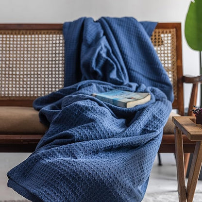 Salt Earth 100% Cotton Throw Blanket, Twin, 68"x92" Waffle Throws for Home, Bedrooms, Outdoor and Cozy Couch, Modern & Cozy Bed Room Decor Blankets, Lightweight All Season Western Blanket (Navy)