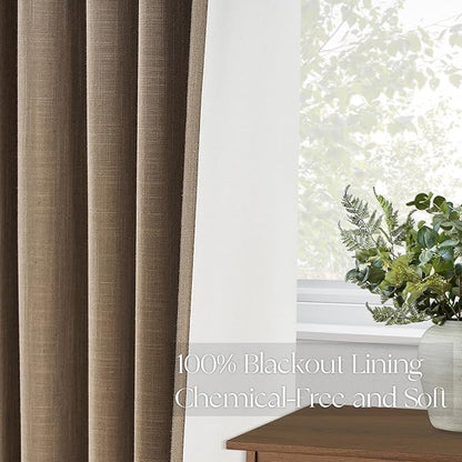Topfinel 102 Inches Long Custom Blackout Linen Curtains, Pinch Pleated Noise Cancelling Curtains with Pin Hooks for Traverse Rods, Earth Tone Viral Drapes 2 Panels for Living Room Master Bedroom