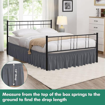 Biscaynebay Wrap Around Bed Skirts with Split Corners for King Beds 15" Drop, Dark Grey Adjustable Elastic Dust Ruffles Easy Fit Wrinkle Resistant Silky Luxurious Fabric Machine Washable