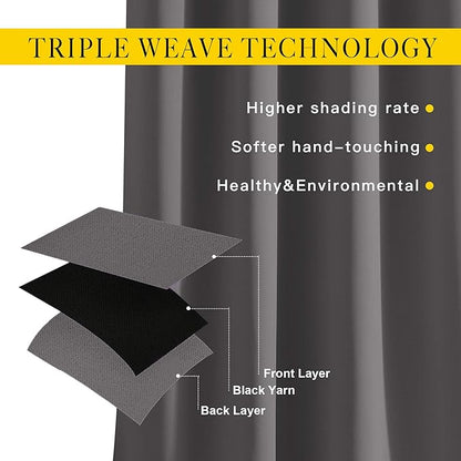 NICETOWN 95 inch Blackout Curtains - Triple Weave Energy Saving Thermal Insulated Solid Grommet Blackout Draperies for Living Room/Bedroom (1 Pair, W52 x L95, Grey)