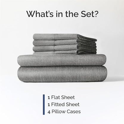King 6 Piece Sheet Set - Cooling & Breathable - Hotel Luxury Bedding, Includes Fitted Sheet for Women, Men, Kids and Teens - 1 Flat, 1 Fitted Sheet, 4 Pillowcases with Deep Pockets - Heathered Grey