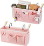Loghot Bedside Caddy/Bedside Storage Bag Hanging Organizer for Bunk and Hospital Beds,Dorm Rooms Bed Rails,Can be Placed Glasses,Books,Mobile Phones,Keys (2pc Pink)