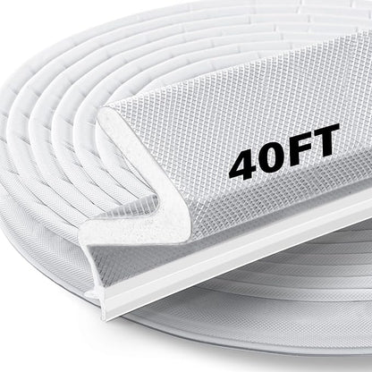 40FT Weather Stripping Door Seal Strip – Soundproof Door Frame Seal for Large Gaps, Easy Installation, Noise Cancelling (White)