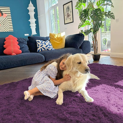 OLANLY 2x8 Machine Washable Runner Rugs for Hallway, Soft Fluffy Shaggy Bedside Rugs for Bedroom, Living Room, Indoor Floor Carpet for Kids Girls and Boys, Home Decor Aesthetic, Dark Purple