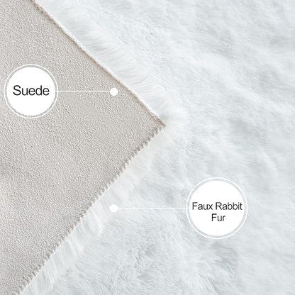 White Fluffy Round Rug 5ft for Bedroom Circle Faux Rabbit Washable Fur Area Rugs for Living Room Nursery Rug